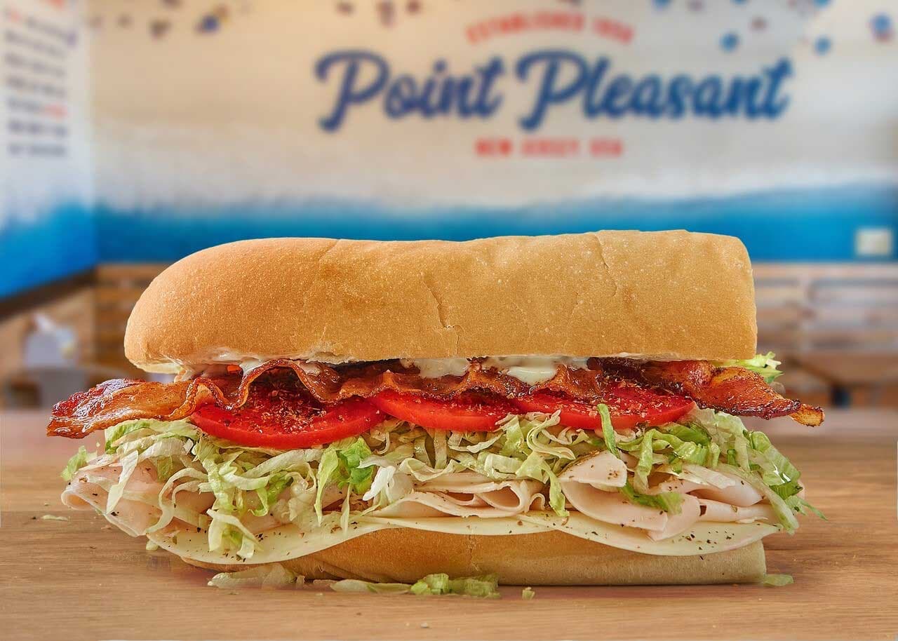 A turkey and bacon sub in a Jersey Mike's shop